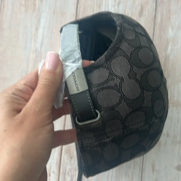 New, Authentic COACH Signature Jacquard Flat Brim Hat Black Signature Canvas